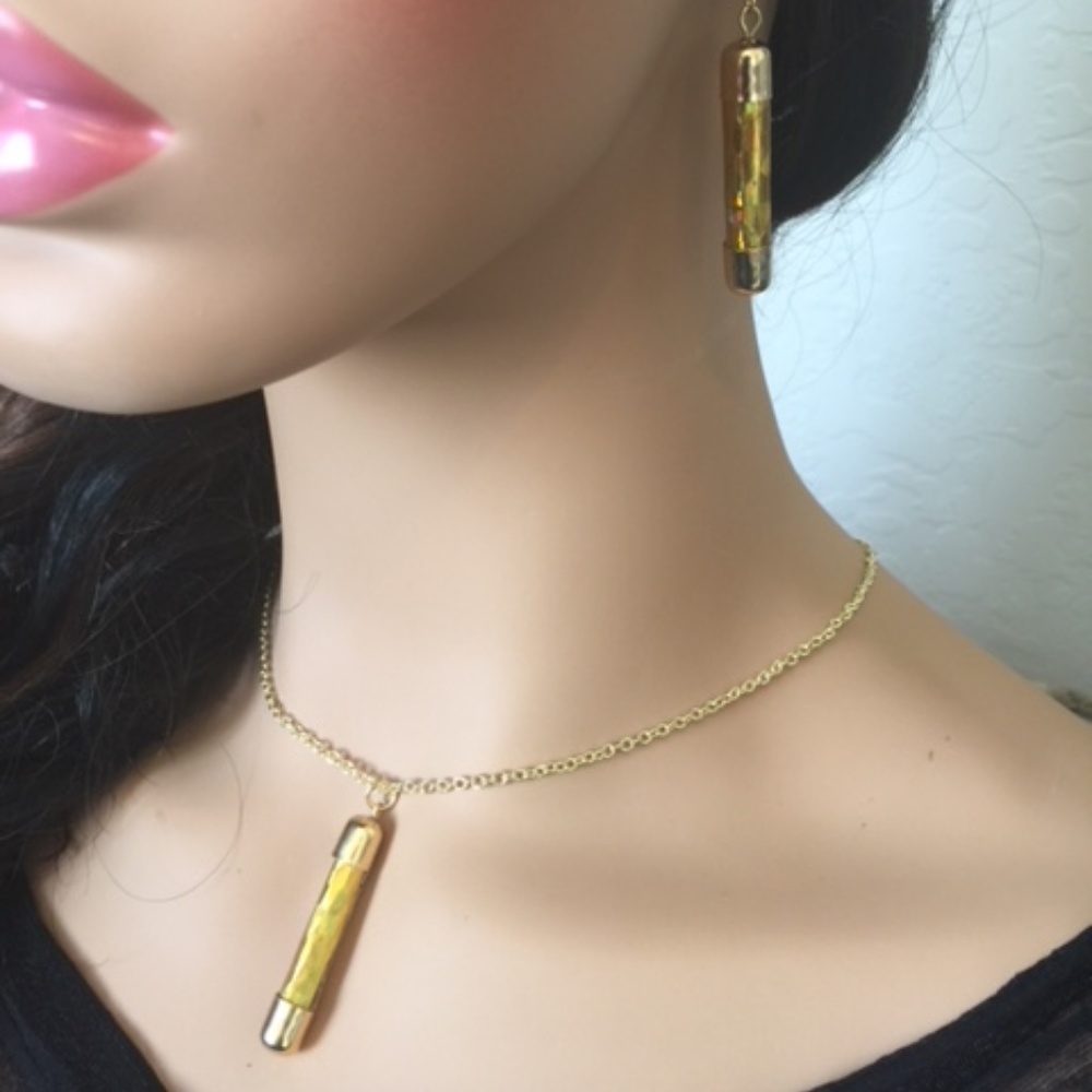 Gold Tube Pill Necklace Set by Lanyes